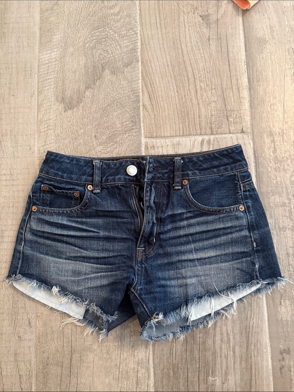American Eagle Outfitters Dark Blue Distressed Frayed Hem Jean Shorts
